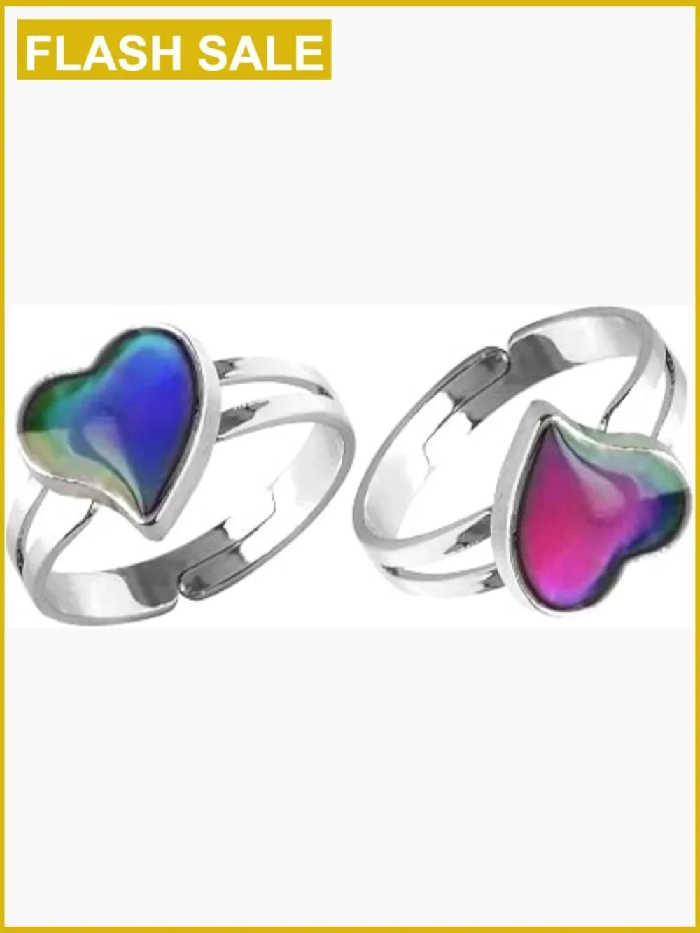 Mood Ring Heart Shaped Emotion Changing Ring 2 Pcs Adjustable